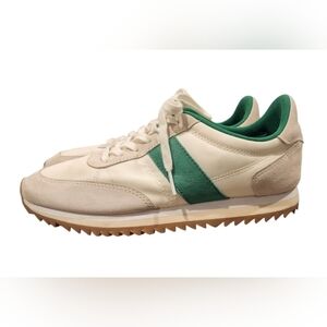 J Crew Retro Suede Leather Sneakers Trainers Green & White Size 8